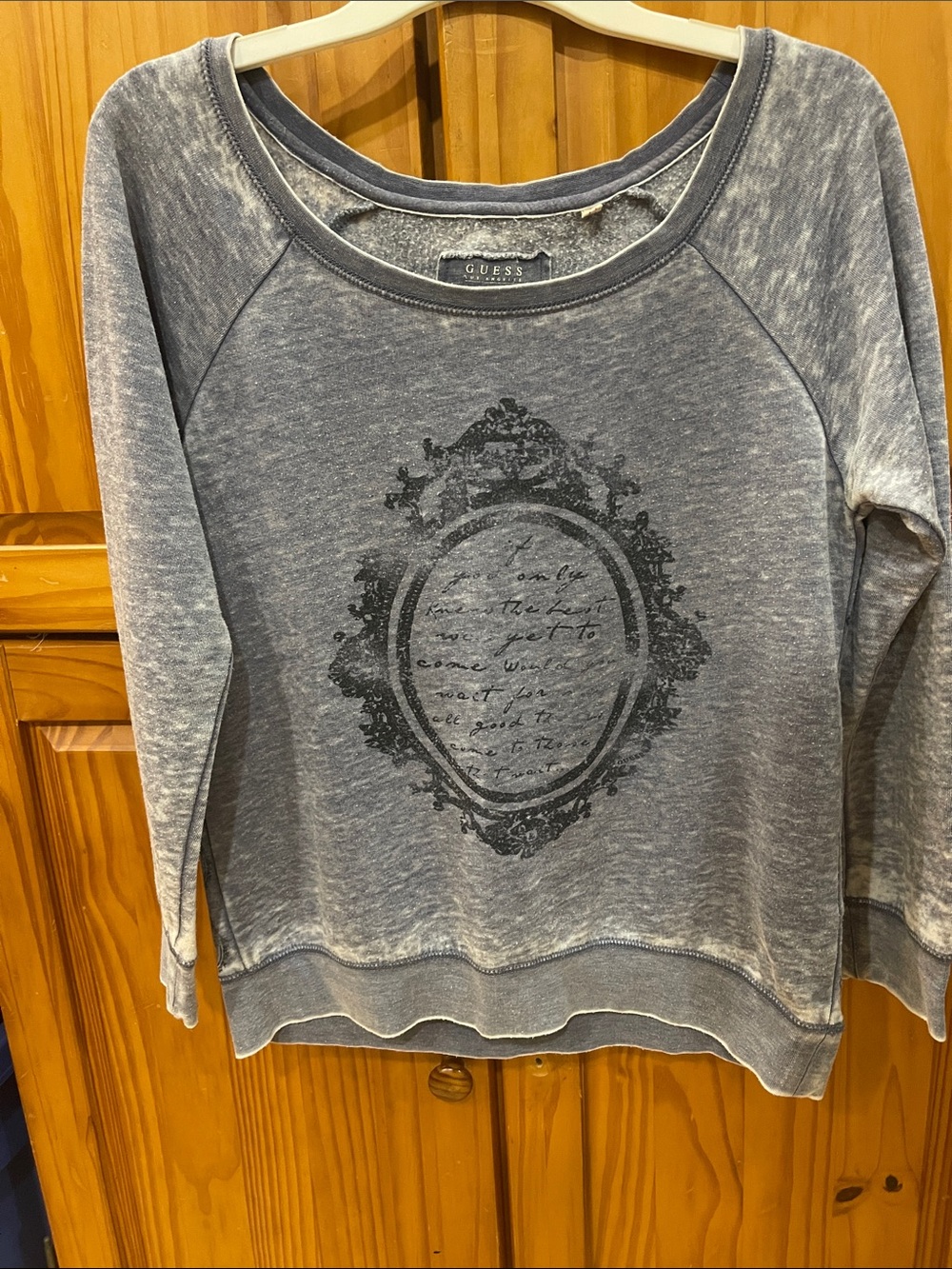 Guess Faded Acidwash Black Graphic Crewneck Sweatshirt